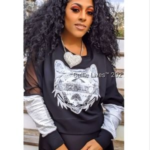 LAST ONE❣️ HostPic MIZ Lone Wolf Survivor:black mesh silver stud long sleeve Top